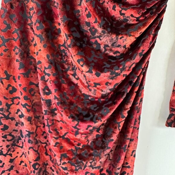 Fuzzi Velvet Bodycon Cocktail Dress Red Sz XL Burn-out Leopard Pattern Shirred - Picture 7 of 10